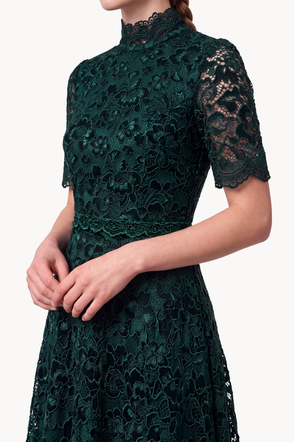 Emerald Floral Lace Midi Dress