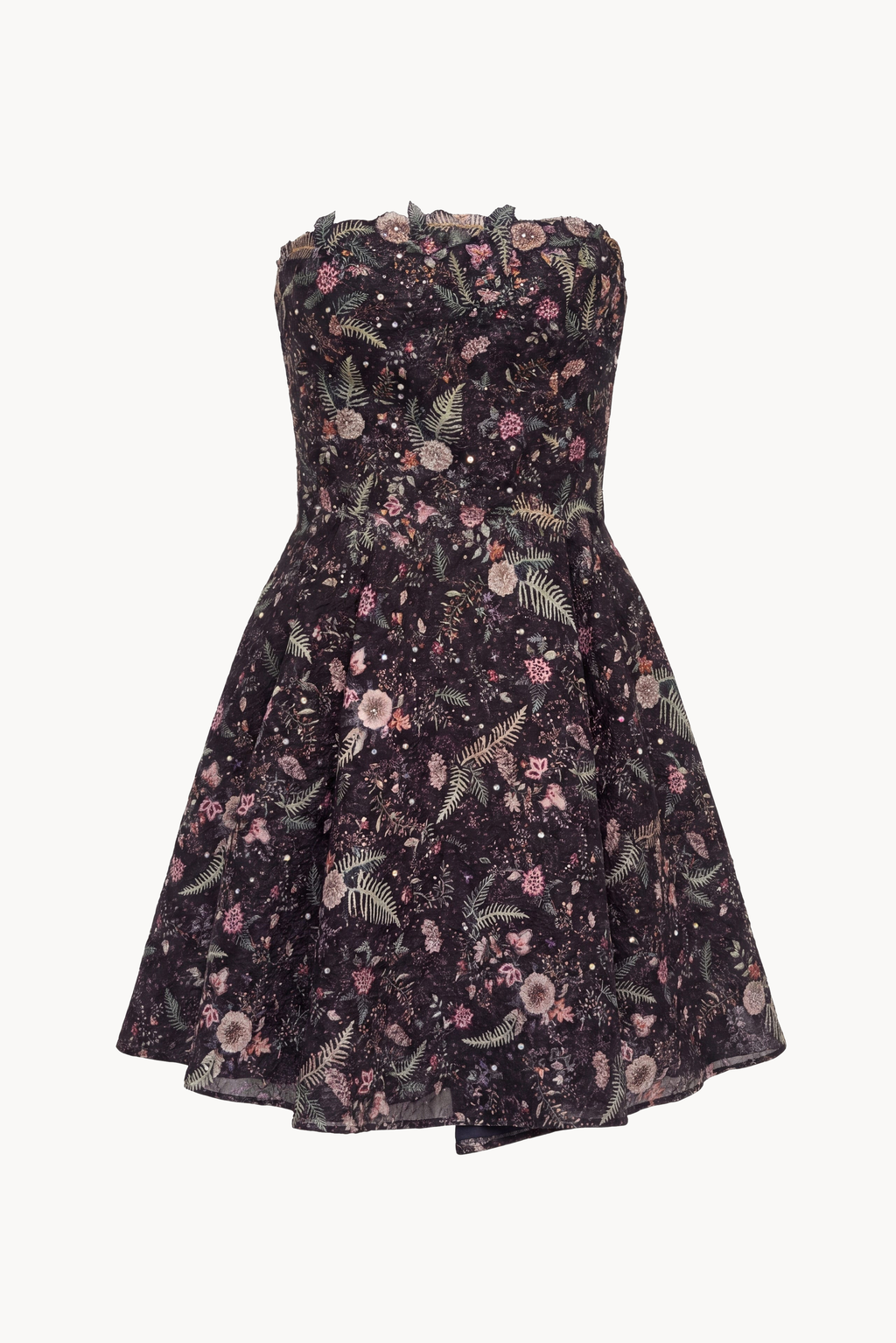 Crystal-Embellished Floral Brocade Mini Dress