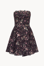 Crystal-Embellished Floral Brocade Mini Dress