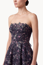 Crystal-Embellished Floral Brocade Mini Dress