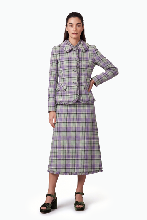 A-line midi skirt in tartan wool