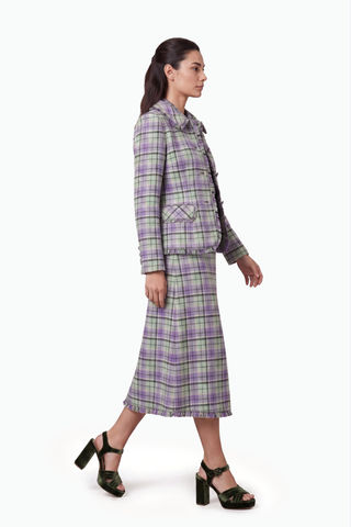A-line midi skirt in tartan wool