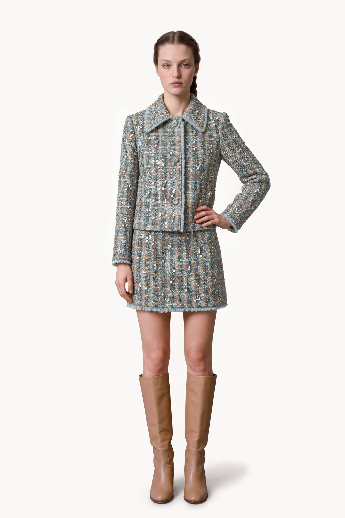 A-line mini skirt in sequined embroidered tweed