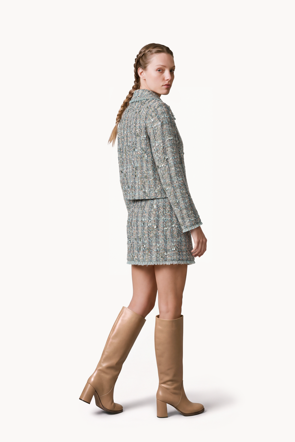 A-line mini skirt in sequined embroidered tweed
