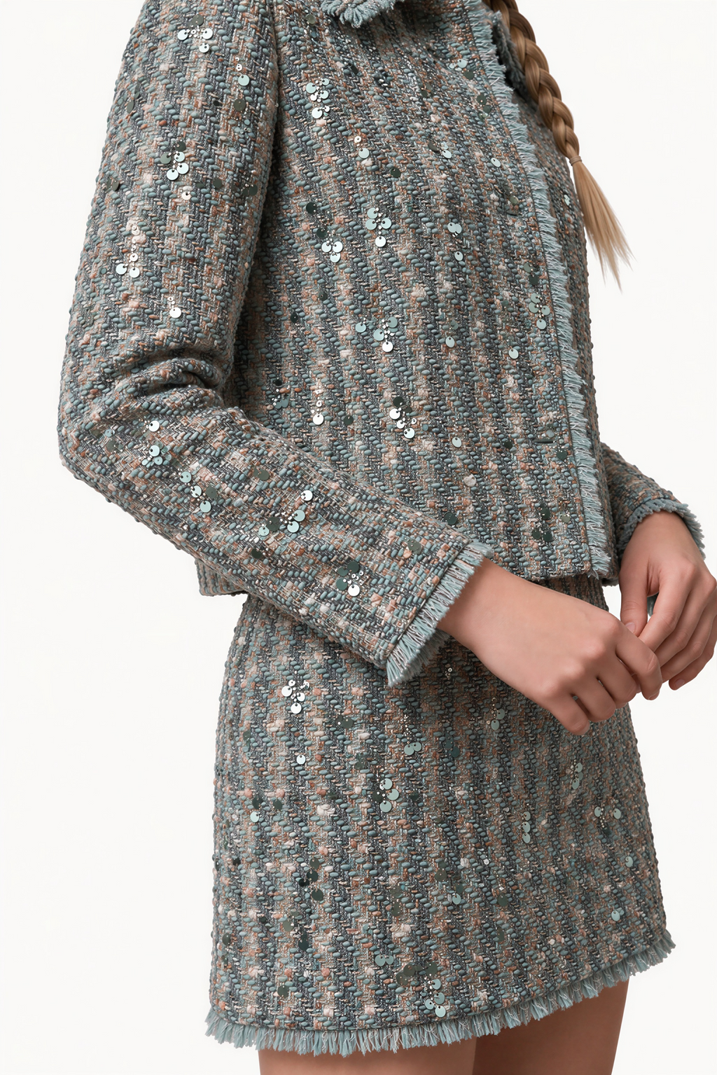 A-line mini skirt in sequined embroidered tweed