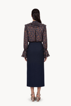 Midi skirt with slit in herringbone fustian