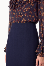 Midi skirt with slit in herringbone fustian