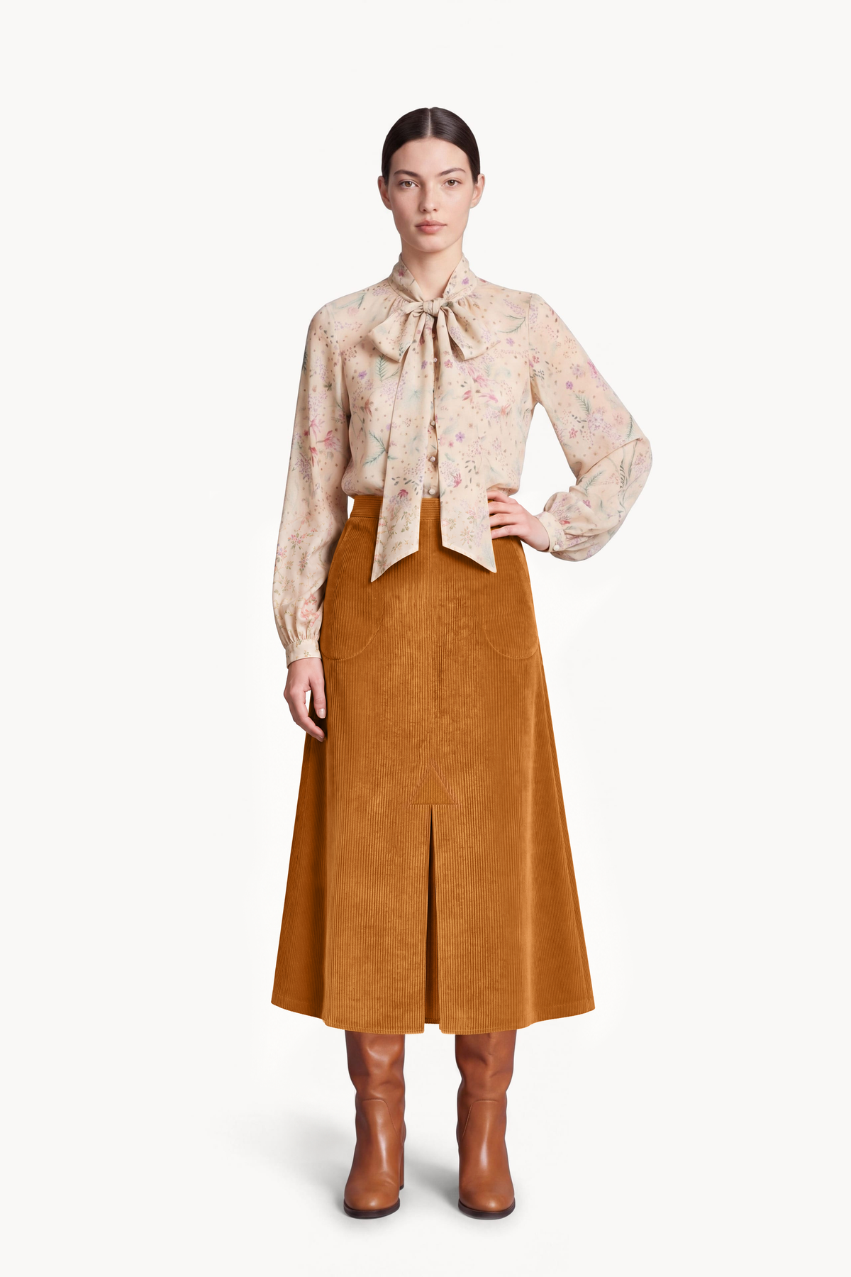 Corduroy Midi Skirt with Pockets