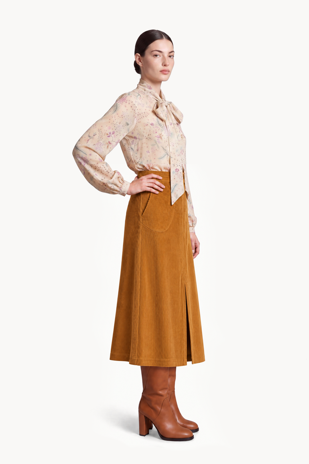 Corduroy Midi Skirt with Pockets