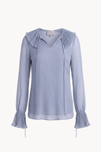 Pleated-ruffle blouse in silk crêponne chiffon