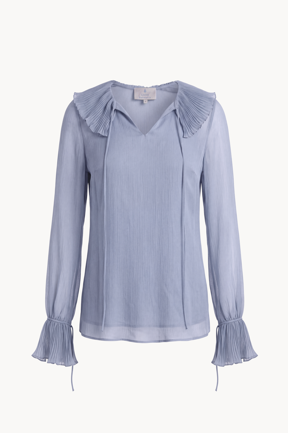 Pleated-ruffle blouse in silk crêponne chiffon