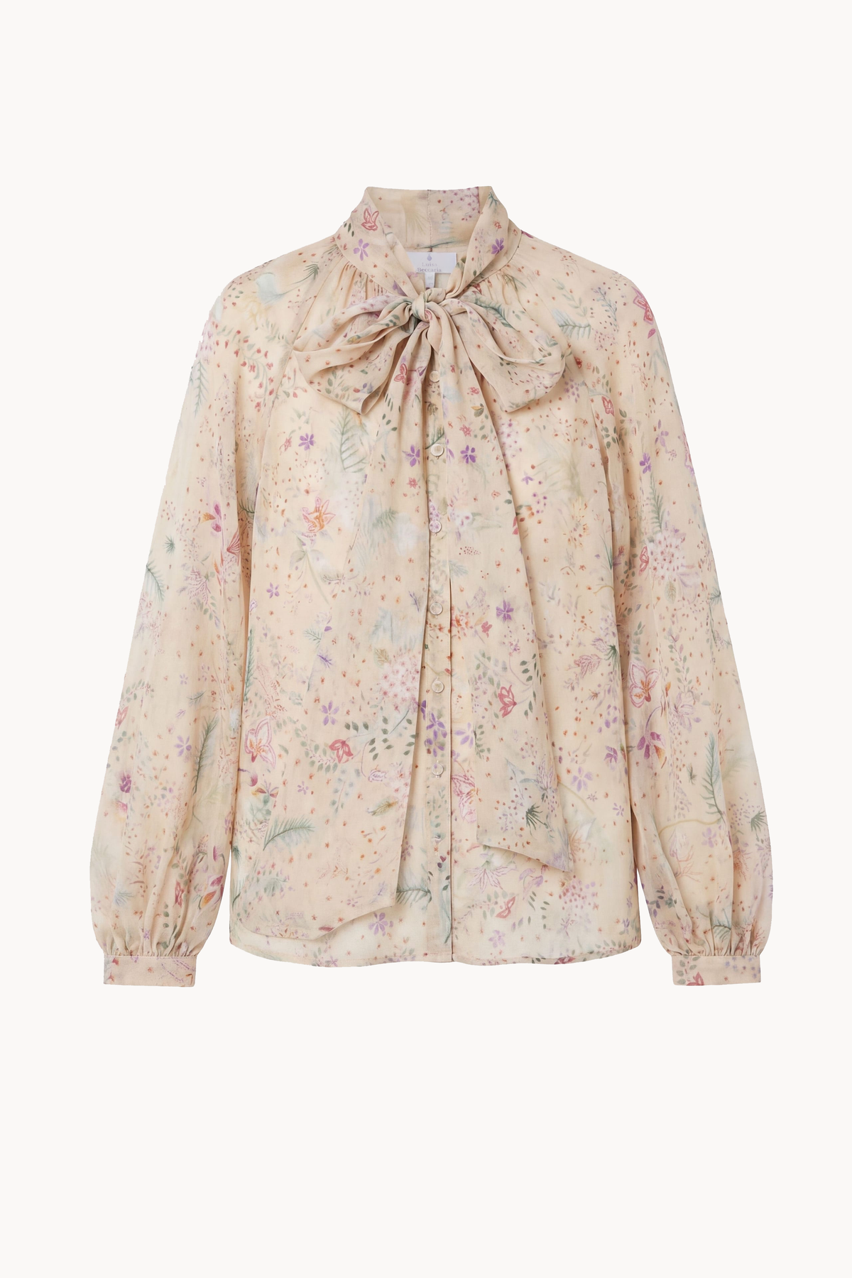 Floral Silk Chiffon Blouse with Bow Collar