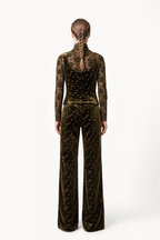 Tailored buttoned vest in floral-embroidered velvet