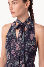 Botanical-Print Silk Chiffon Halter-Neck Gown and Cape