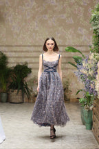 Evening Dress with Embroidered Floral Tulle