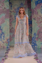 Abito in Chiffon Stampato con Schiena Scoperta in Fiori Gilly