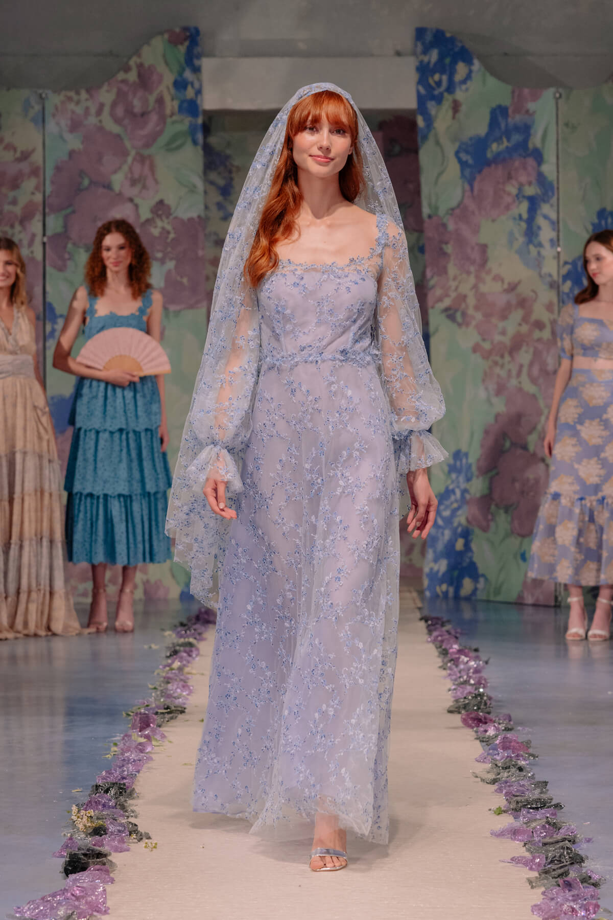 Blue Tulle Evening Dress With Embroidery