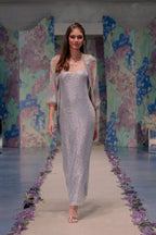Camicia in Chiffon Stampata con Fiocco a Fiori Astratti
