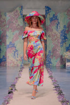 Top in Cotone Stampato a Fiori Astratti con Spalle Scoperte