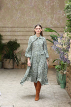 Vestito chemisier in crepe de chine con micro fiori