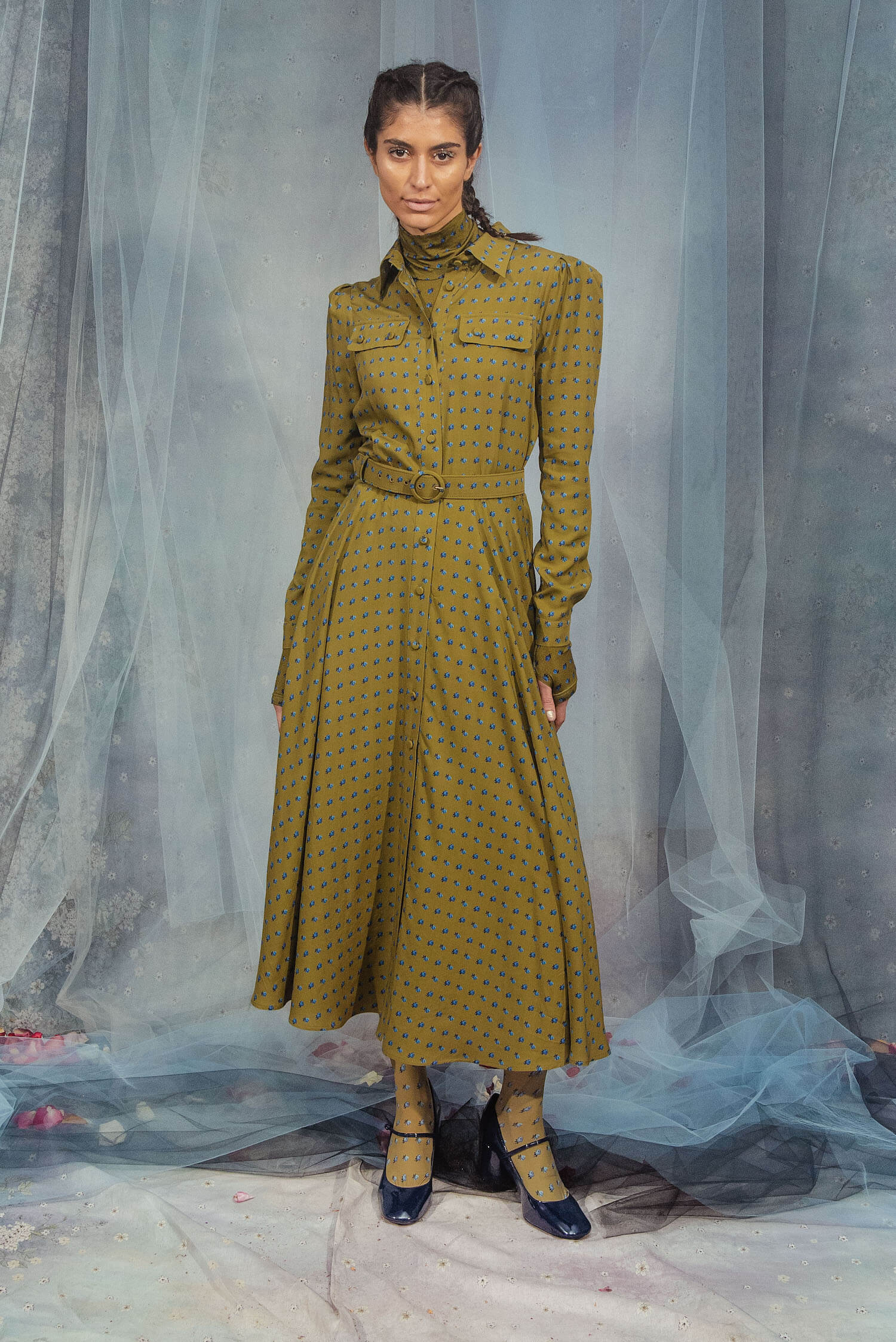 Vintage Buds Printed Chemisier Dress