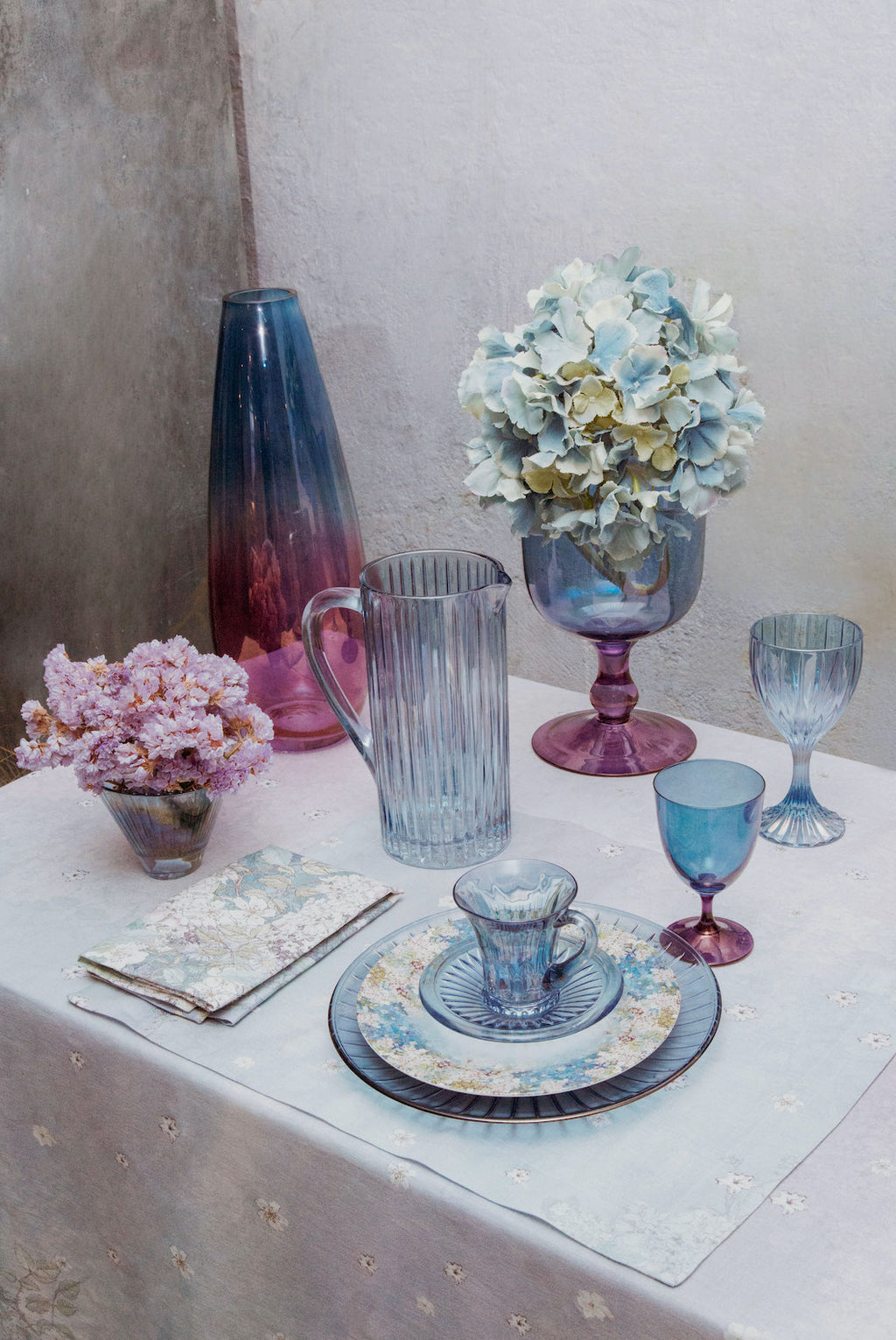 Set di due bicchieri per acqua sfumatura viola a blu