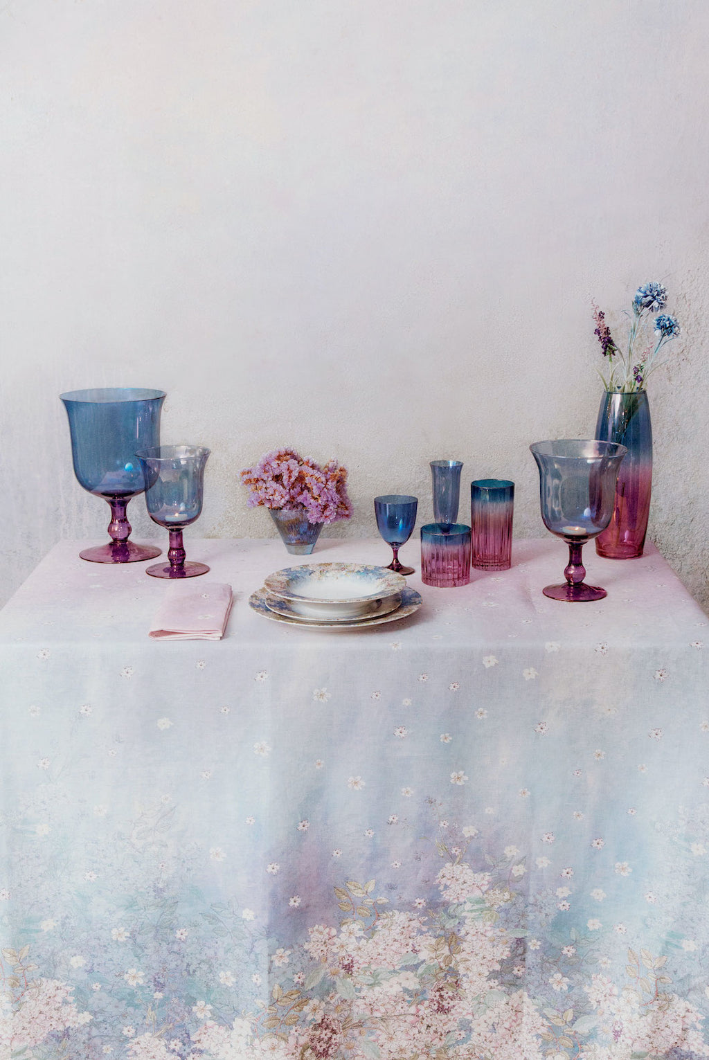 Vaso per candela grande sfumatura viola a blu