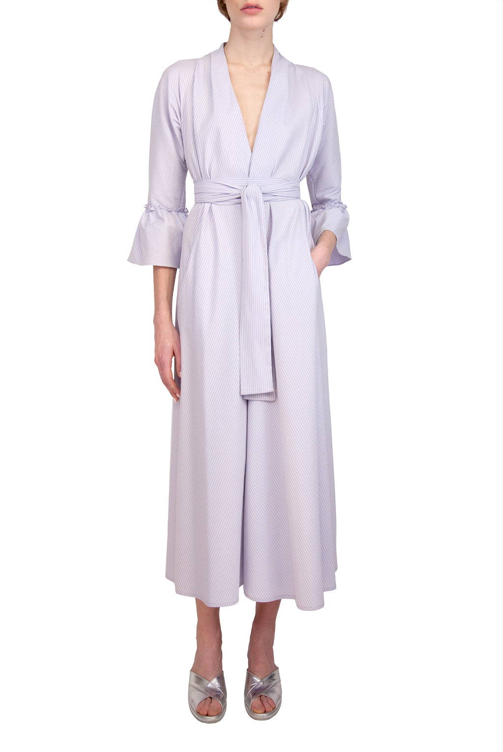 Vestito Luisa in cotone elasticizzato a righe lilla/bianco