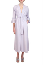 Vestito Luisa in cotone elasticizzato a righe lilla/bianco