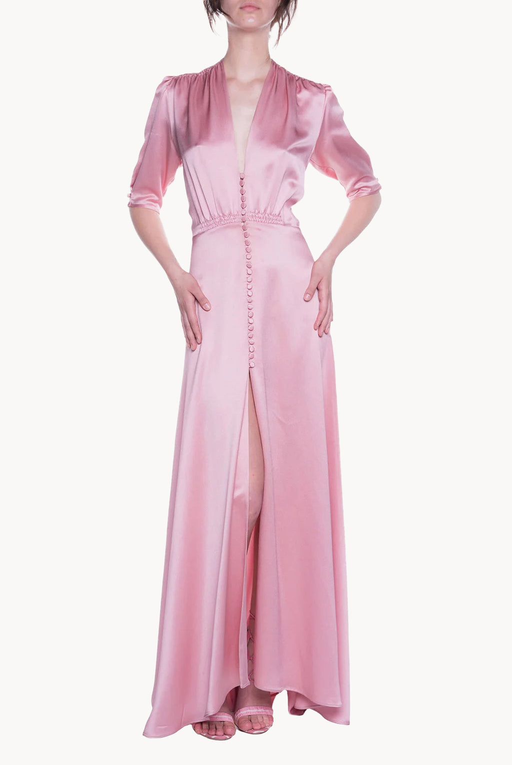 Satin Pink Bottoncino Dress