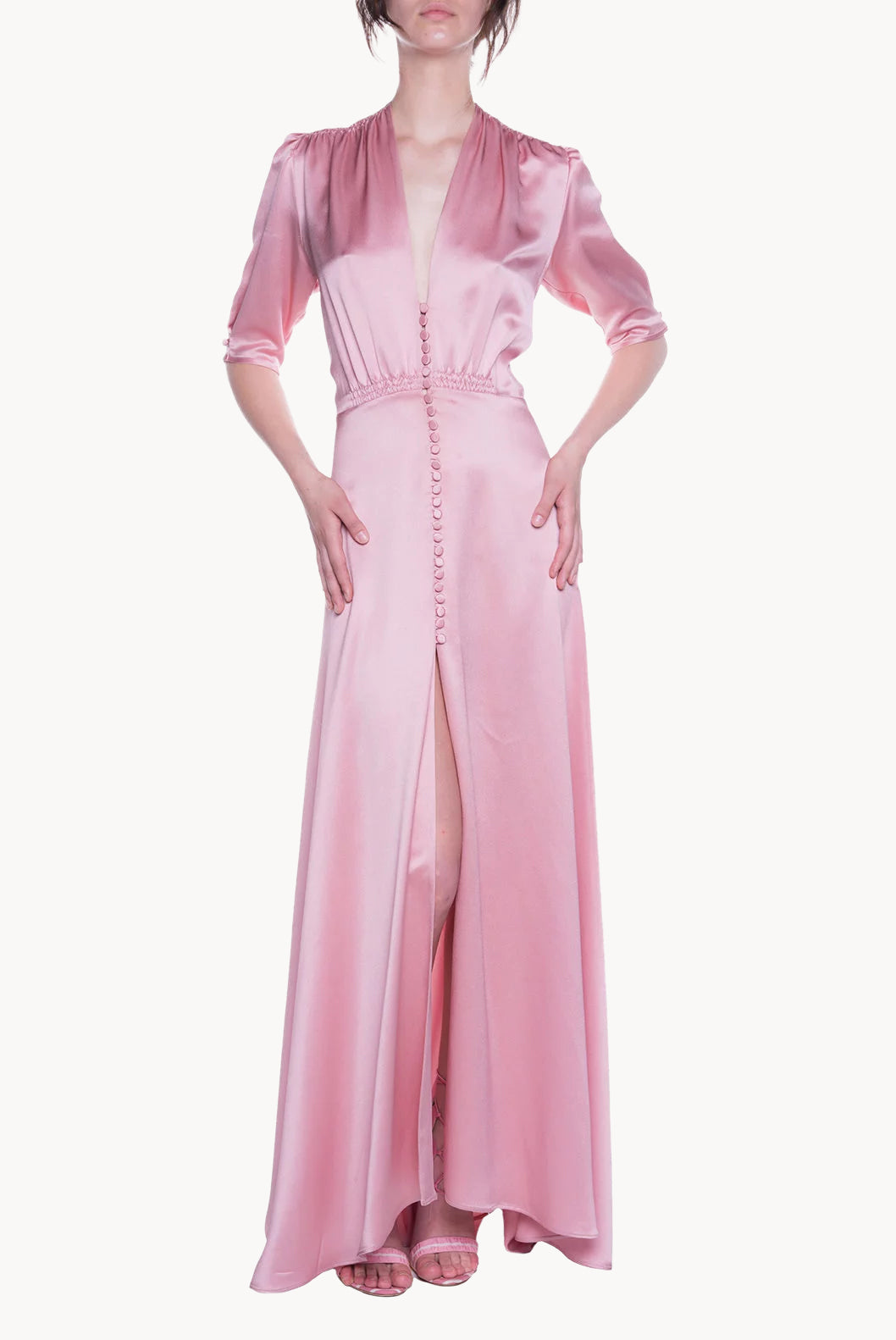Satin Pink Bottoncino Dress