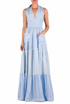 Abito maxi a balze in cotone misto