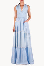 Abito maxi a balze in cotone misto