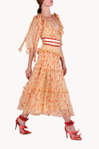 Floral Chiffon Flounces Midi Dress