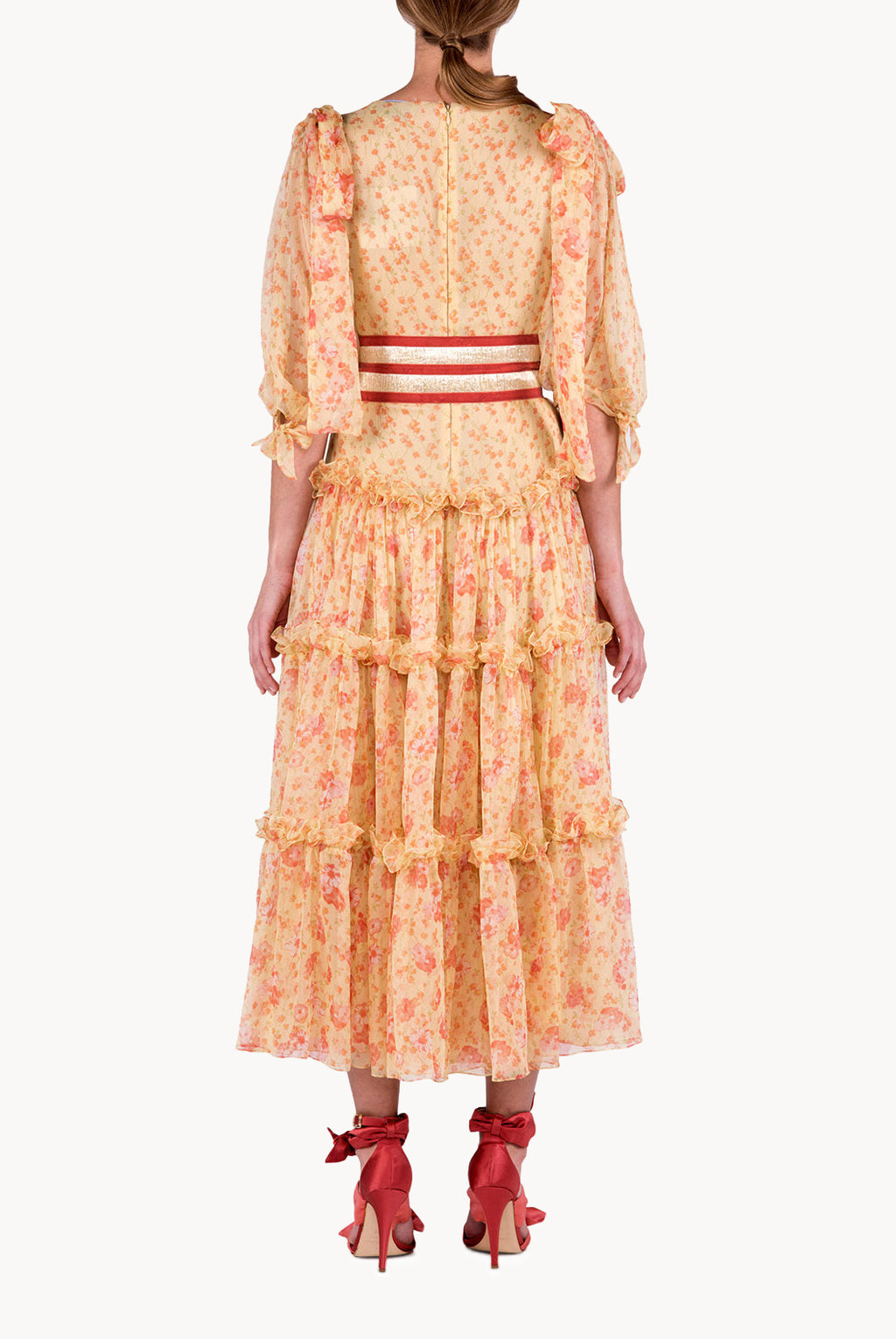 Floral Chiffon Flounces Midi Dress