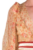 Abito midi in chiffon floreale con volant