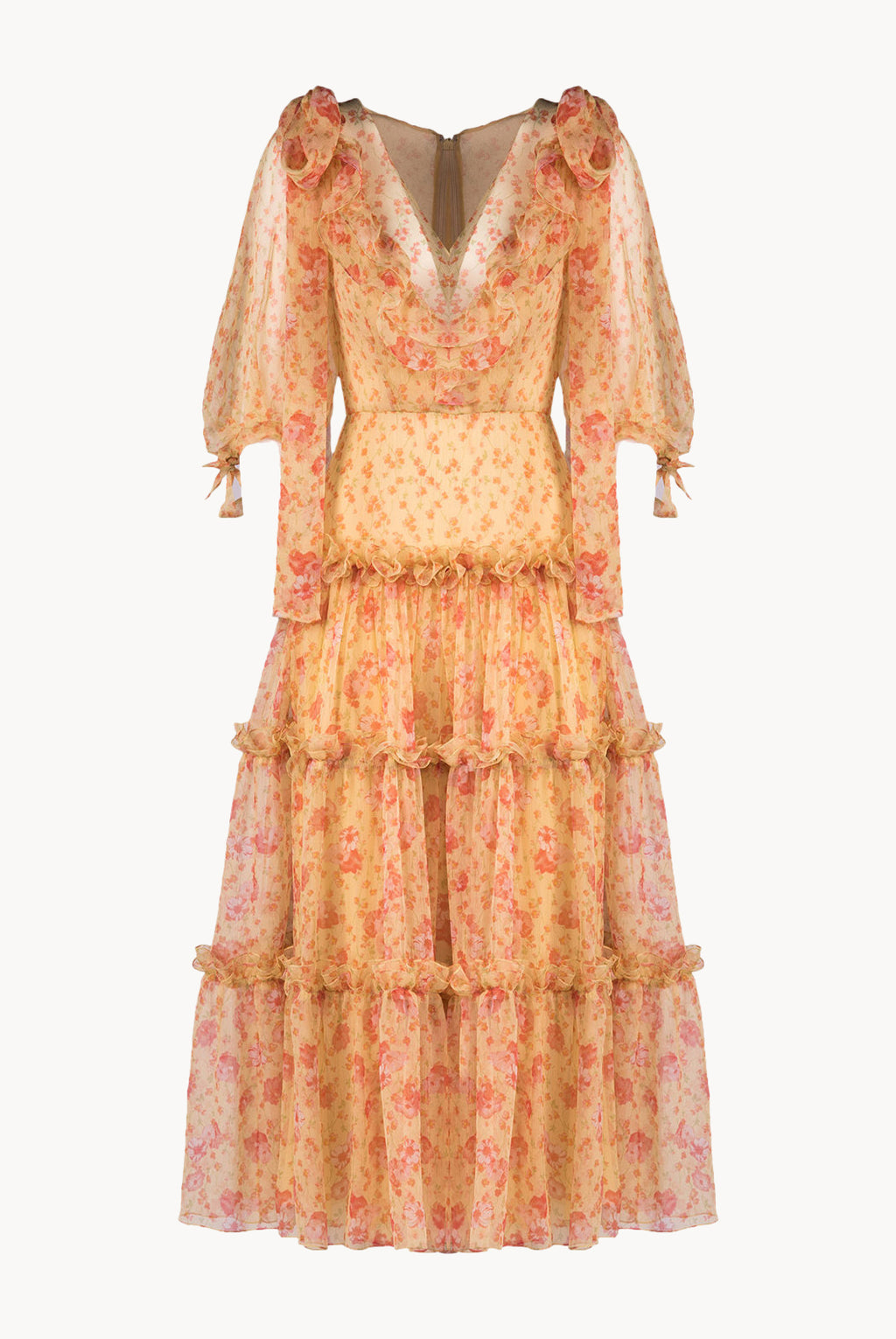 Floral Chiffon Flounces Midi Dress