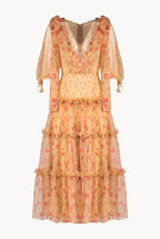 Floral Chiffon Flounces Midi Dress
