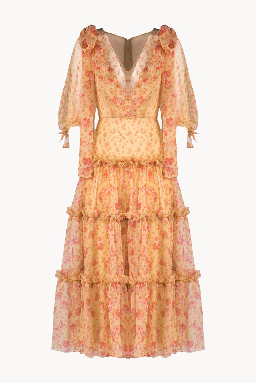 Floral Chiffon Flounces Midi Dress
