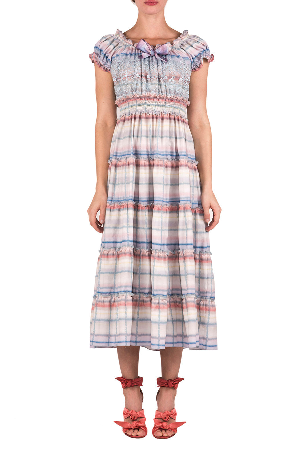 Abito midi in cotone color melt con pizzo