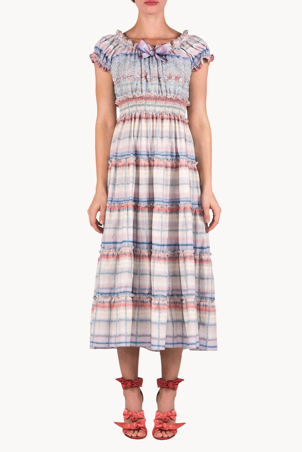 Cotton Color Melt Midi Dress With Lace