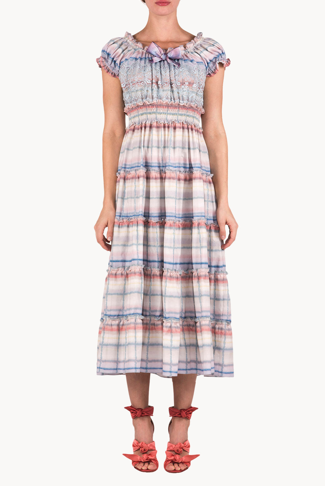 Abito midi in cotone color melt con pizzo