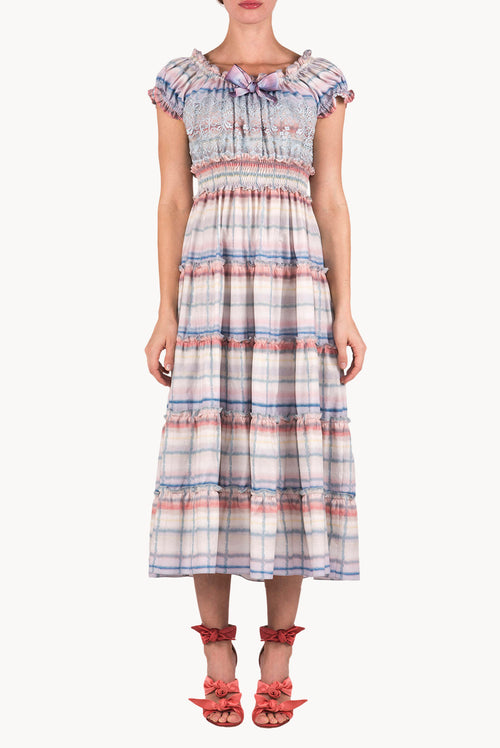 Abito midi in cotone color melt con pizzo