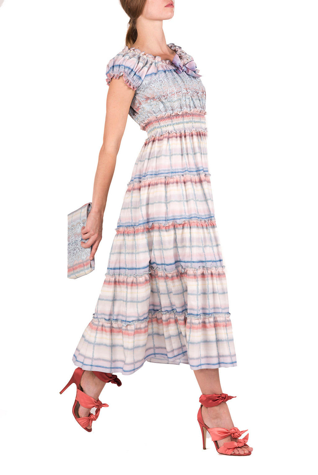 Cotton Color Melt Midi Dress With Lace