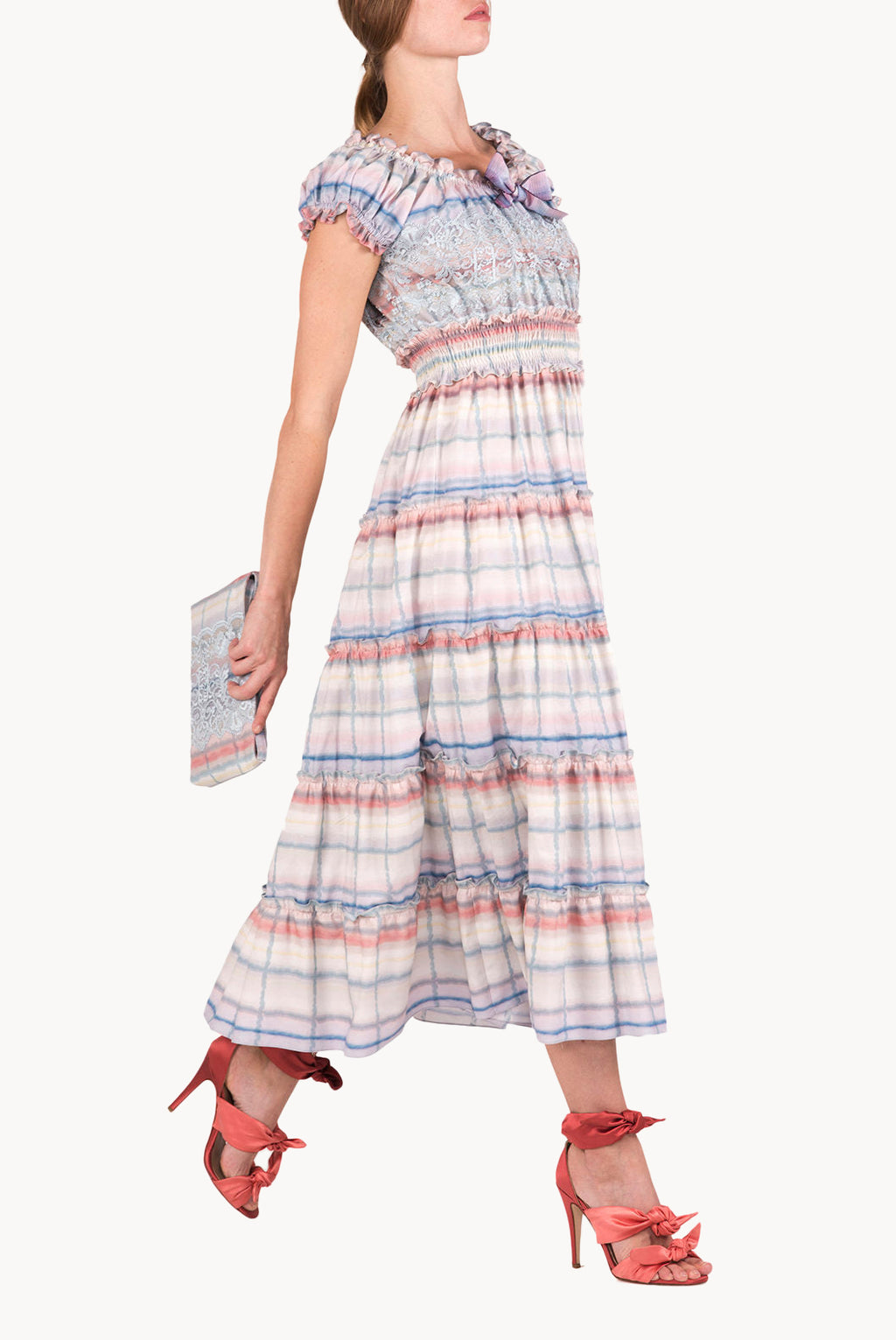 Cotton Color Melt Midi Dress With Lace