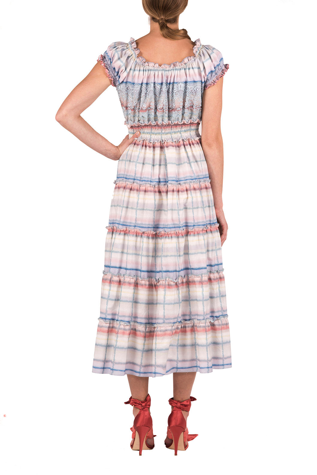Cotton Color Melt Midi Dress With Lace