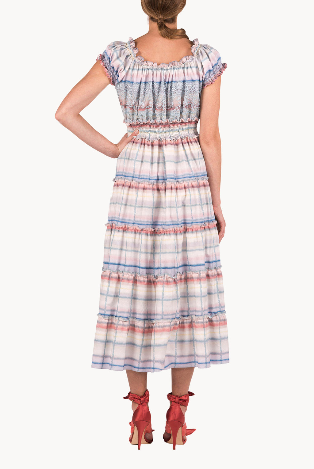 Cotton Color Melt Midi Dress With Lace