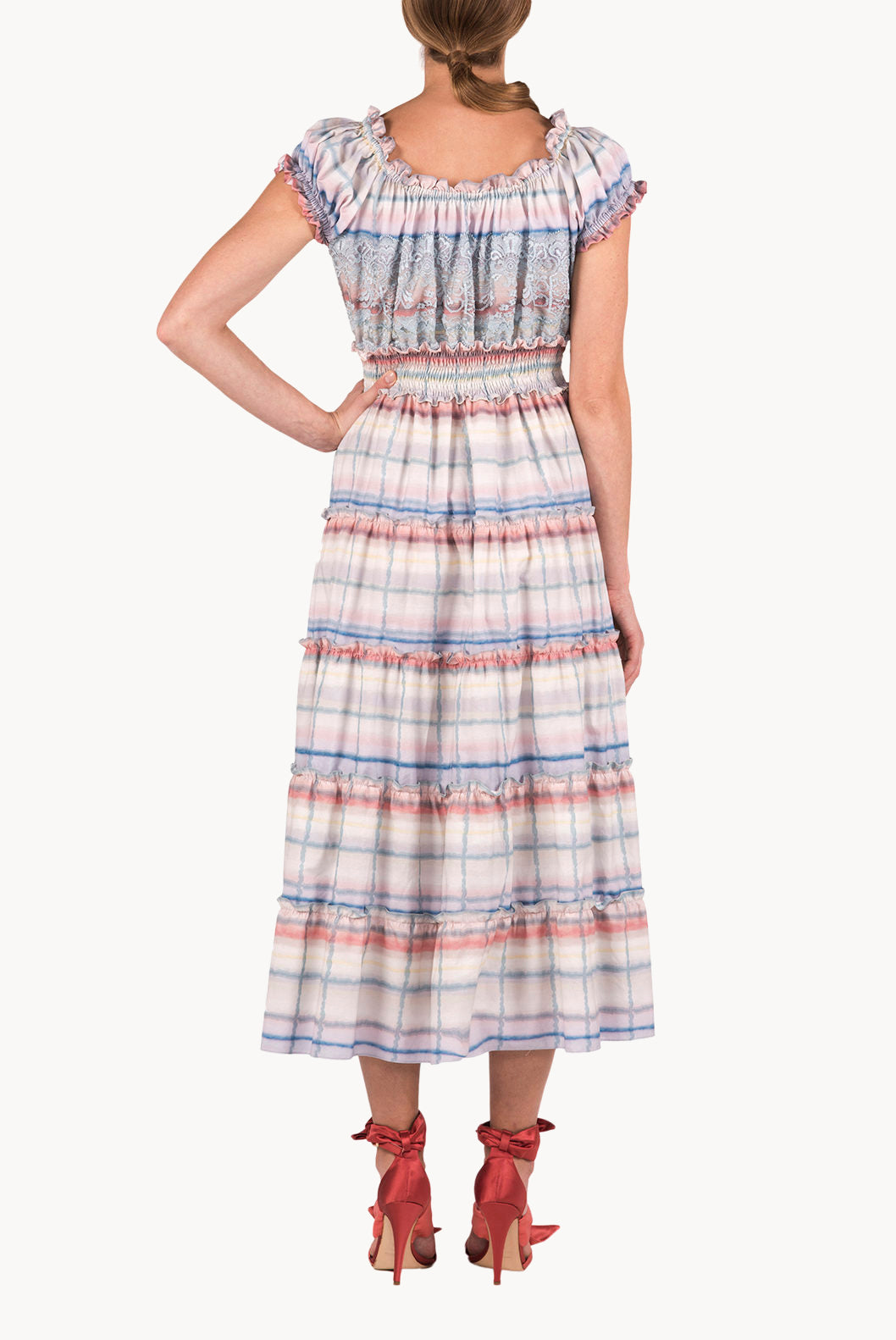 Cotton Color Melt Midi Dress With Lace