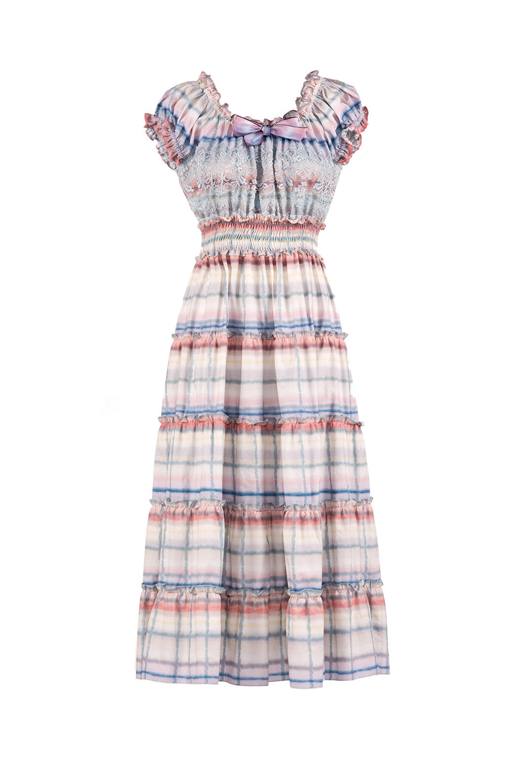 Cotton Color Melt Midi Dress With Lace