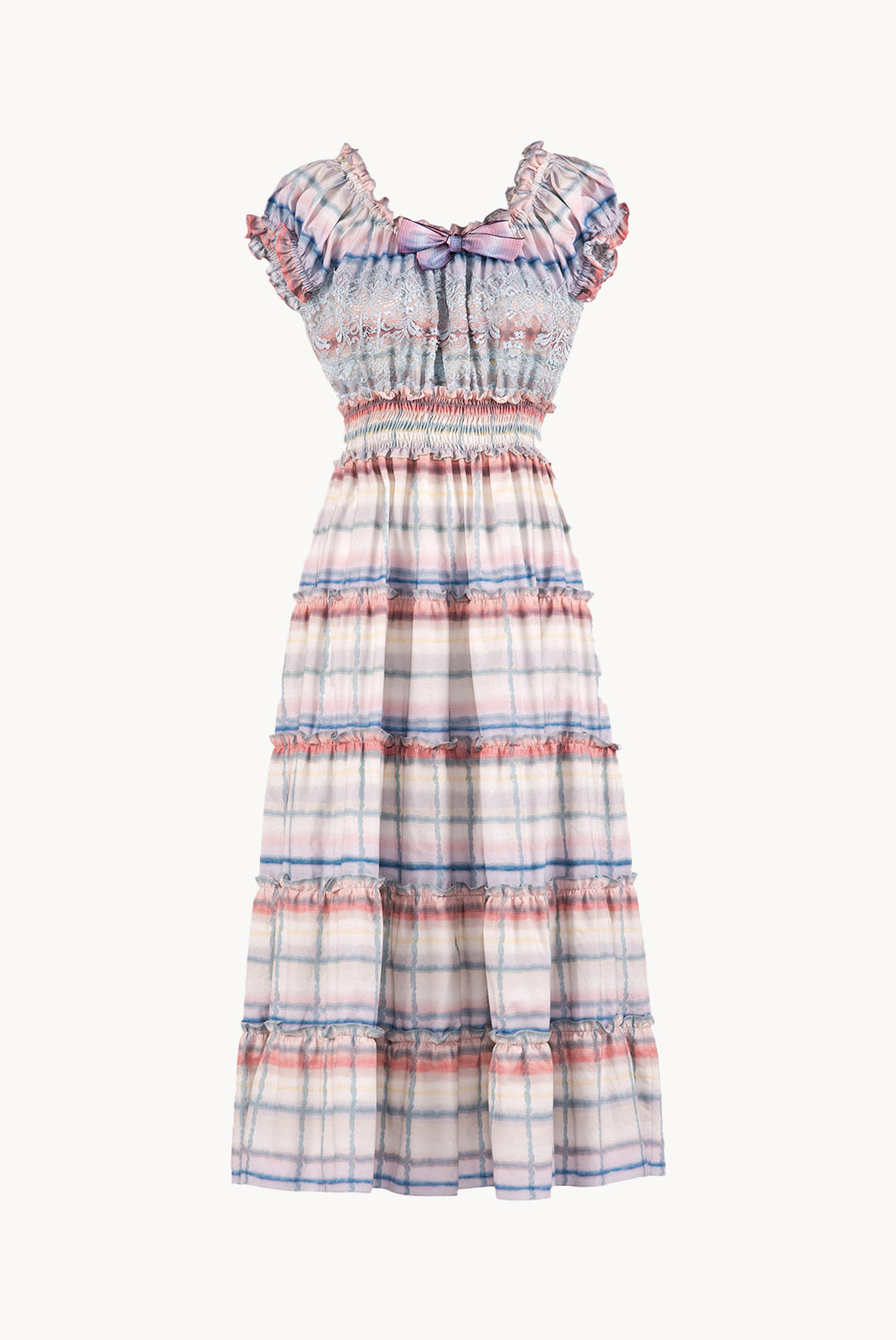Cotton Color Melt Midi Dress With Lace
